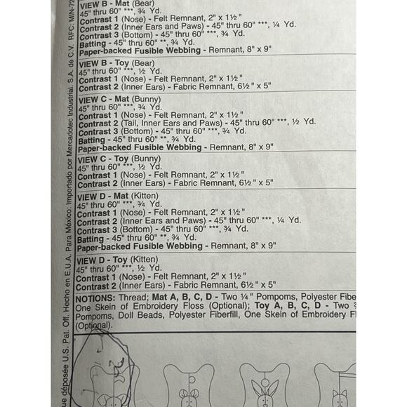 McCalls 4541 pattern plush puppy bear bunny kitten cuddle mat - Picture 5 of 6